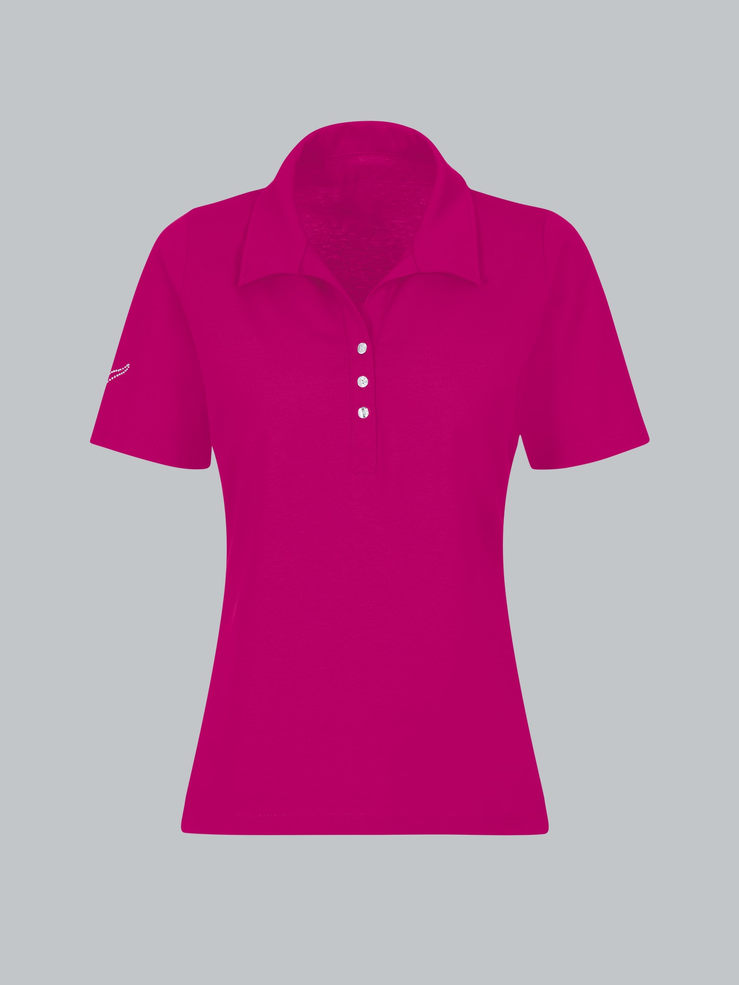 Poloshirt aus Baumwolle mit Kristallsteinen Magenta