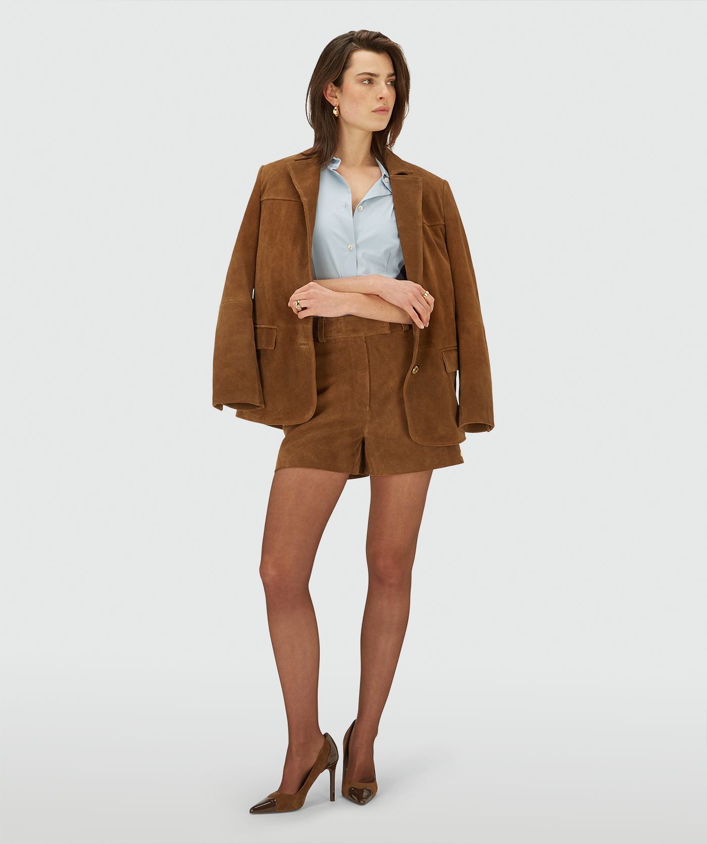 JV-FENELLA high rise shorts van suède - brown