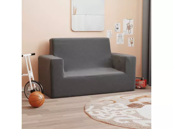 Canapé pour enfants à 2 places Anthracite Peluche douce