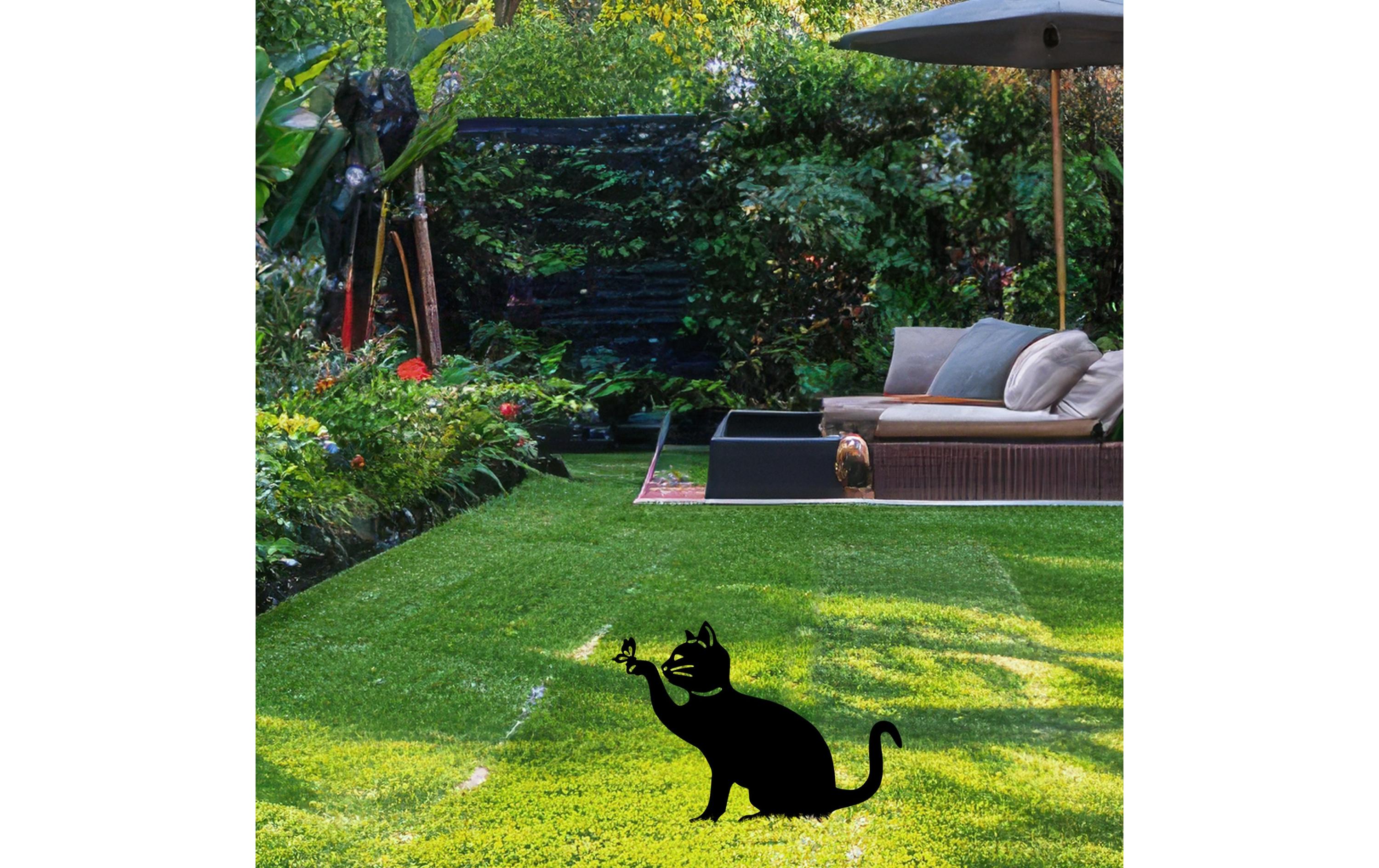Gartenstecker Katze mit Schmeterling 36 x 31 cmGartendekoration