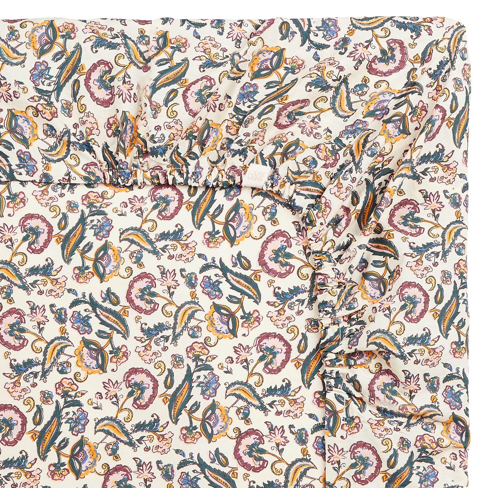 NICOLE - Drap-housse en coton bio imprimé | Beige