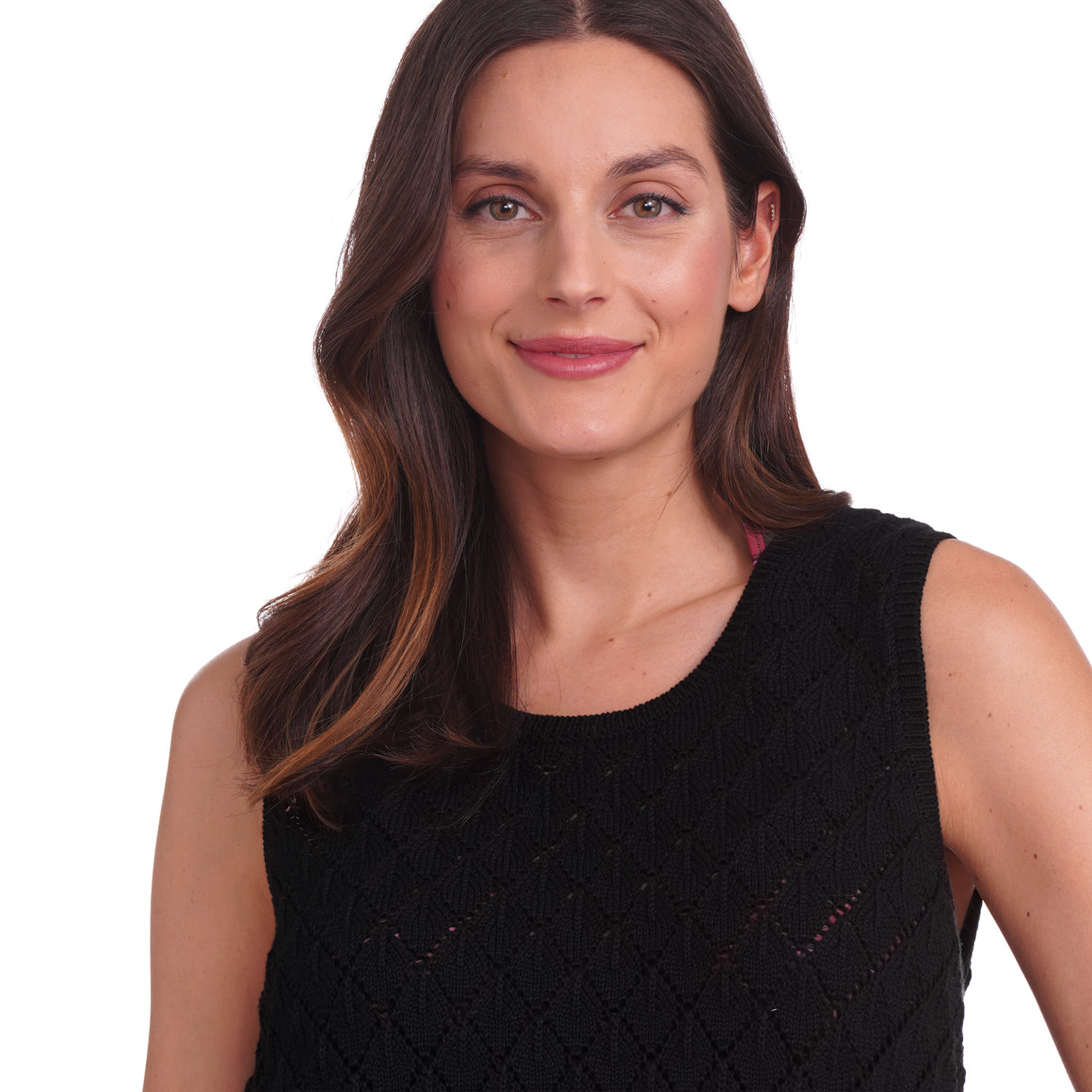 Gina Benotti Damen Stricktop in Häkel-Optik schwarz