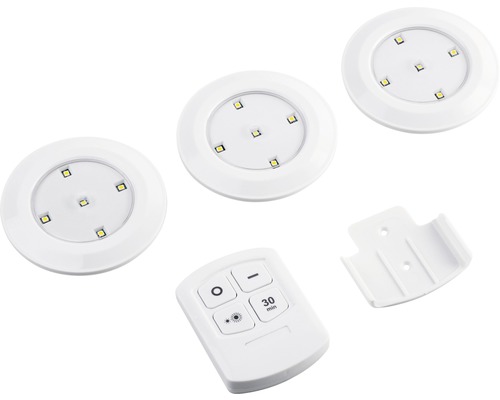 LED-verlichtingsset, wit, 3+1 op batterijen met afstandsbediening, 2-traps dimbaar, 3 lampen