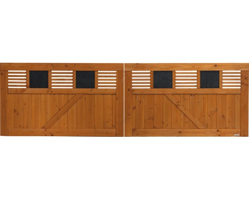 Dubbele poort Konsta Latina met slotinsteek 300 x 90 cm Douglasspar kersenkleurig gebeitst