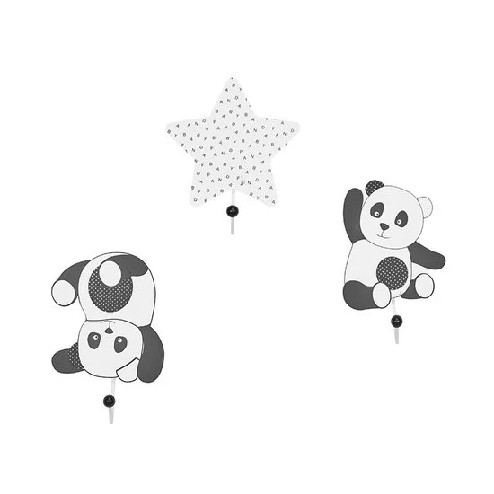 Chao Chao Set de 3 Patères   Panda/étoiles        de               Sauthon Baby's Sweet Home
