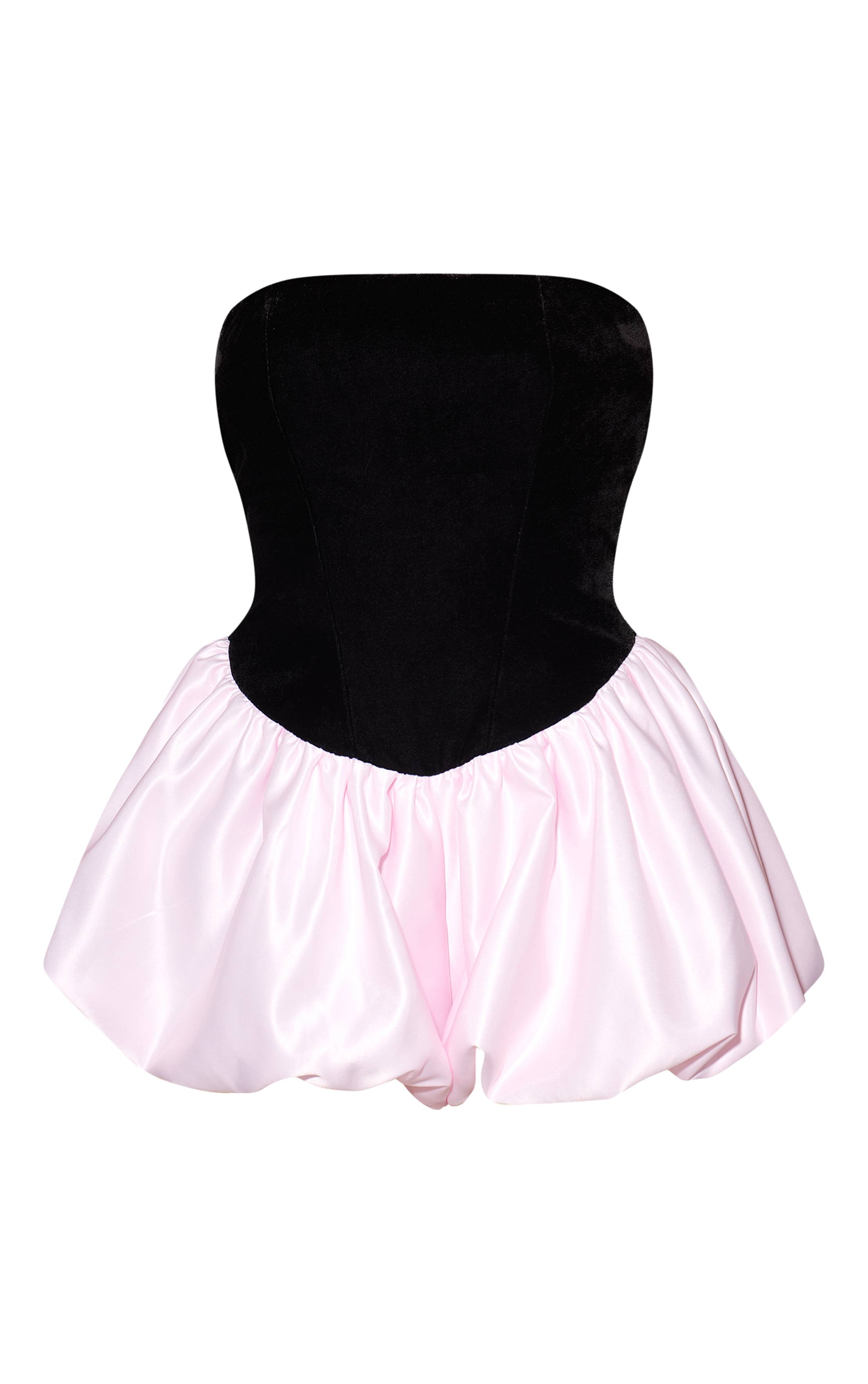 Noir Robe Boule En Velours Contrasté À Jupe Bouffante