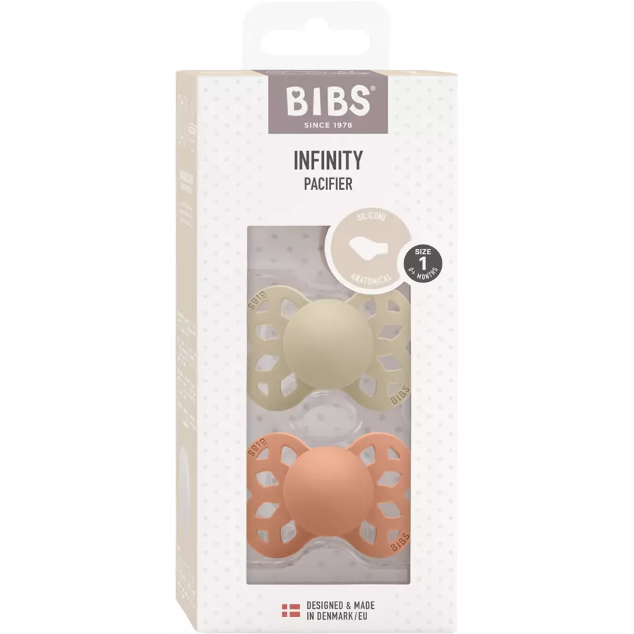 BIBS® Schnuller Infinity anatomischer Sauger 0-6 Monate Vanilla & Peach 2 Stk.