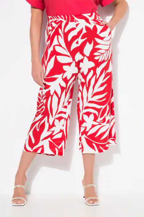 Culotte, Blätter, weites Bein, Elastikbund, neon rot