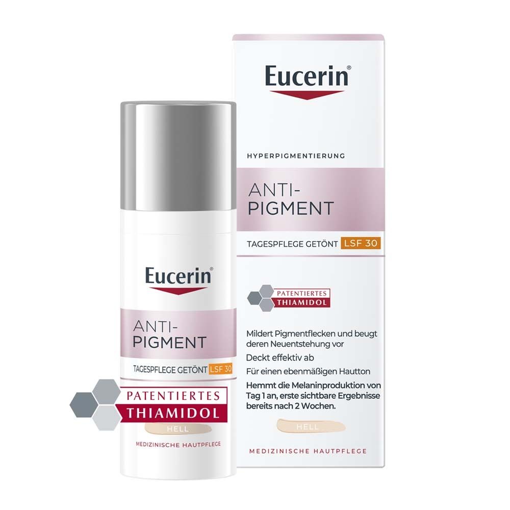 Eucerin® Anti-Pigment Tagescreme mit Thiamidol®, schnell einziehende, getönte Antipigmentcreme mit LSF 30, hell