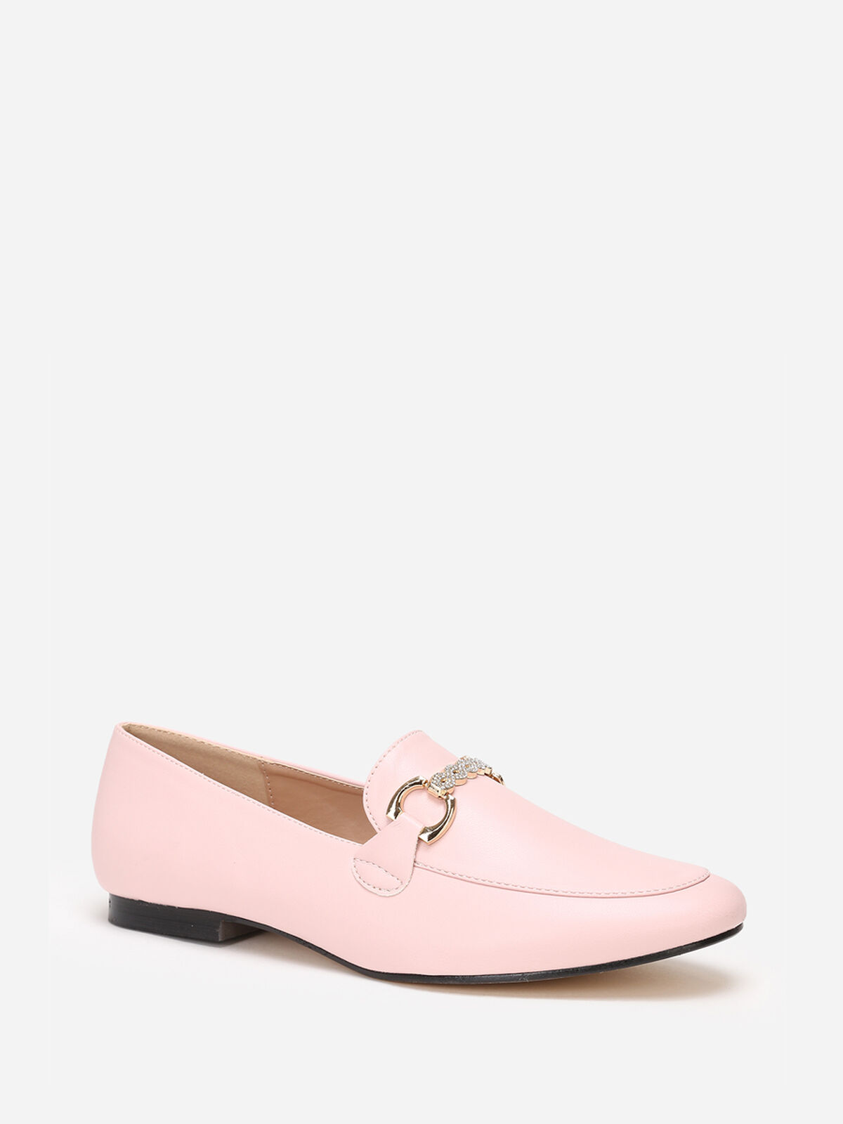 Mocassins à bride chaîne et strass- Rose