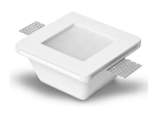 Collerette Downlight Intégration Plâtre/Pladur Carrée pour Ampoule LED GU10/GU5.3 Coupe 123x123 mm Blanc