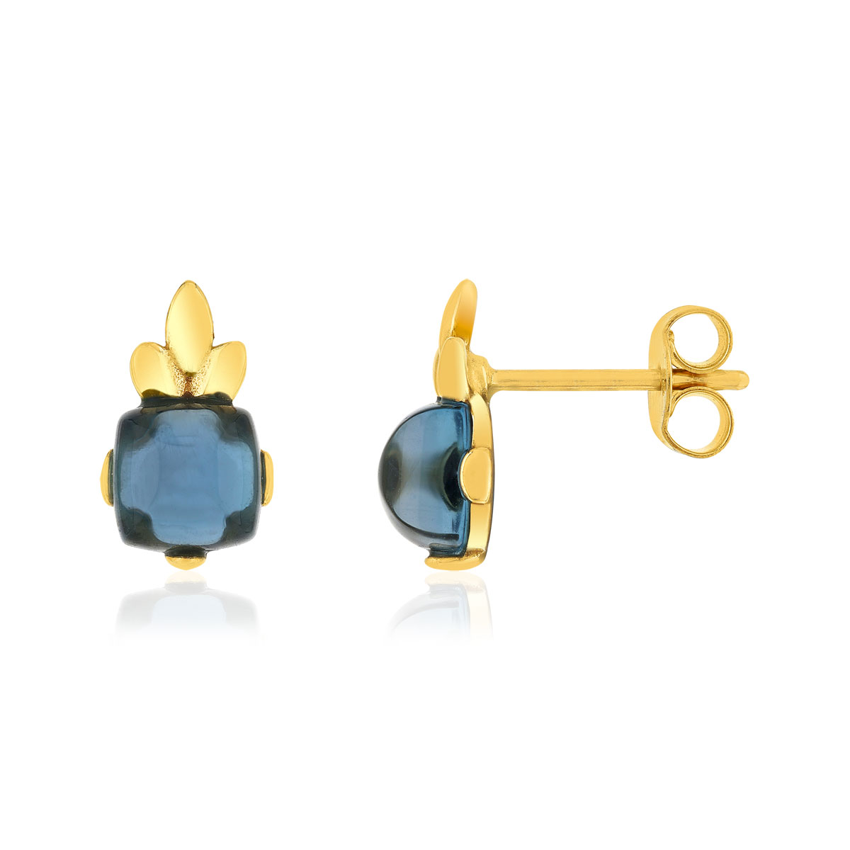 Boucles d'oreilles or 375 jaune topazes bleues