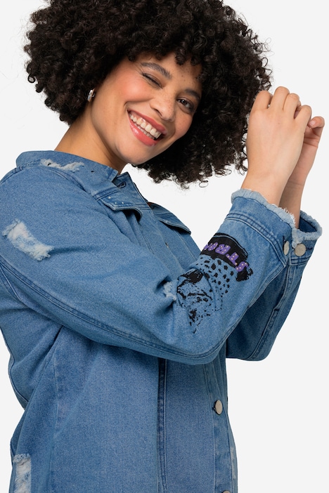 Jeansjacke, Classic Fit, modisch verziert, Hemdkragen, Langarm