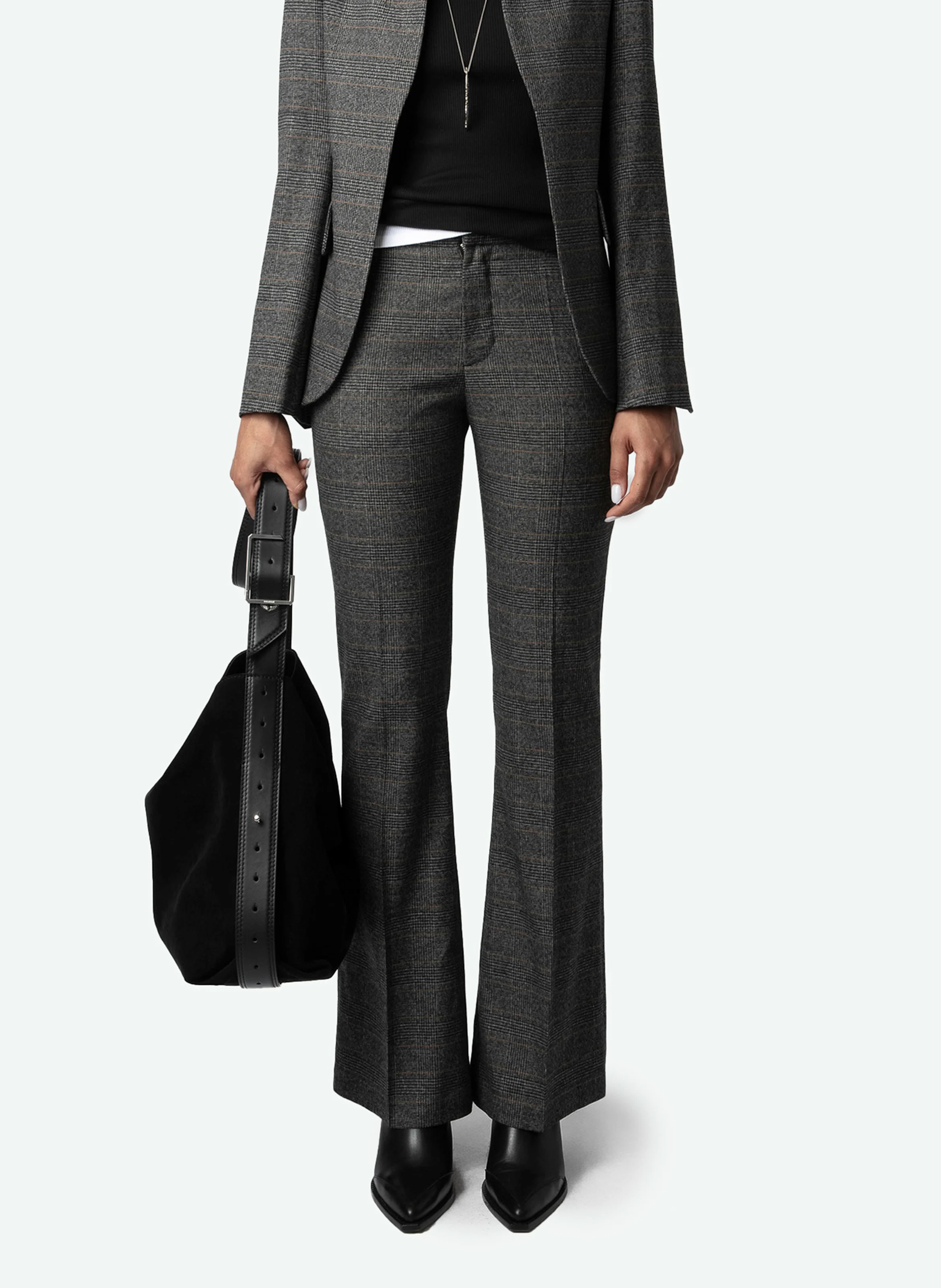 PREVU - Pantalon droit à carreaux en fibres recyclées mélangées | Gris