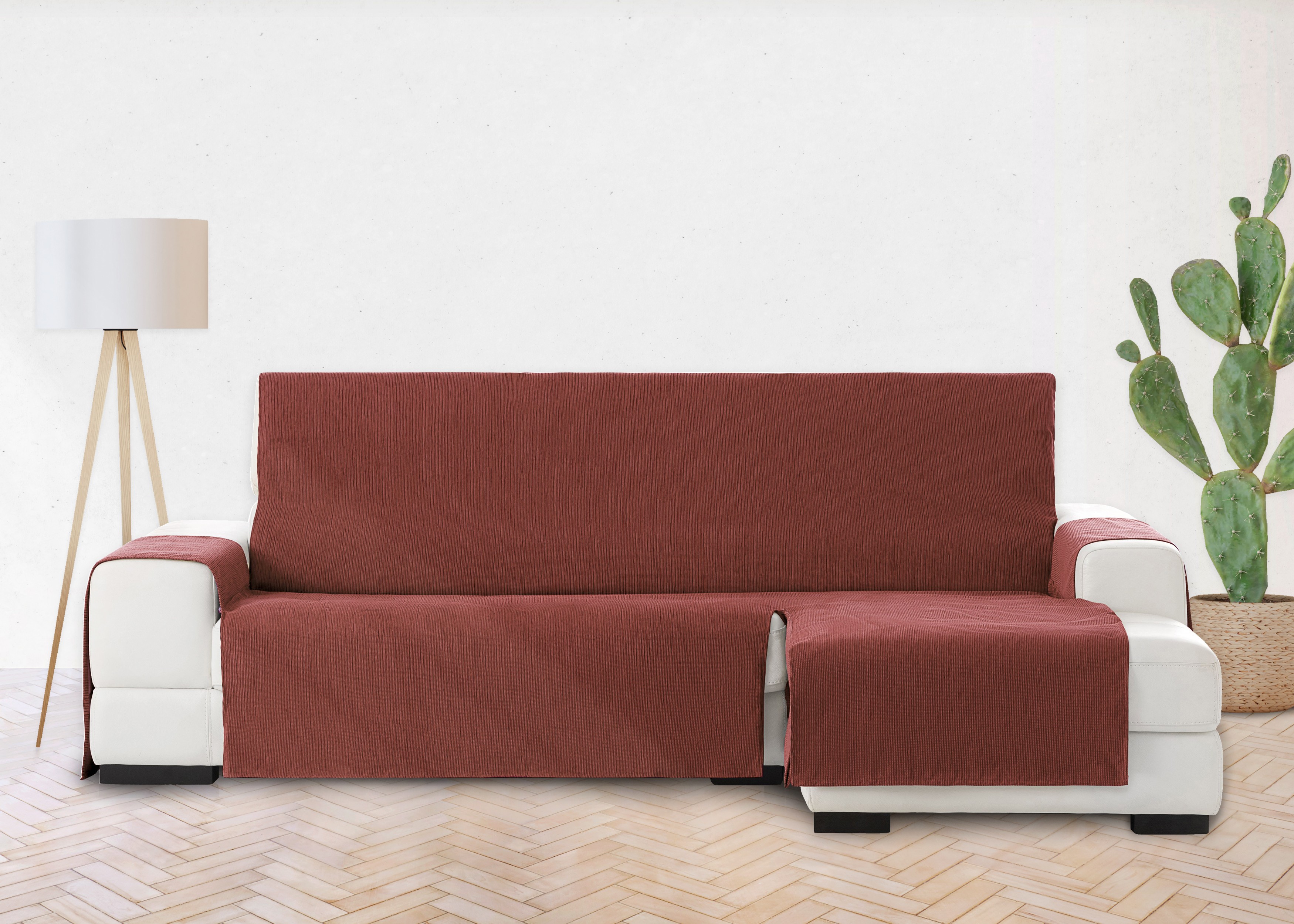 Capa para Chaise Longue Vipalia em Chenille Liso, Design Elite, Cor Terracota, Chaise Longue para Cães com Lado Direito