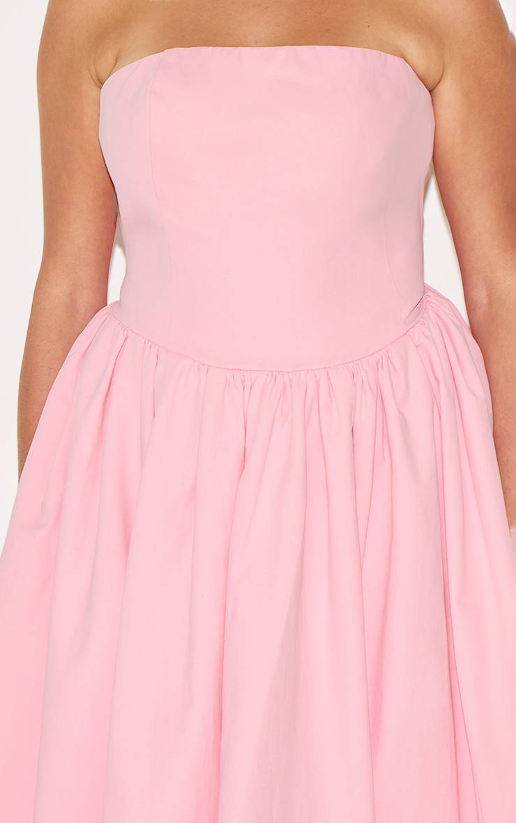 Rose Bonbon Robe Midaxi Patineuse Grande Taille À Bandeau Froncé En Tissu Tissé