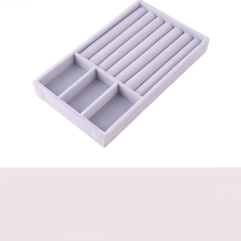(21x12x2.5cm) Velour Schmuckschatulle Aufbewahrungsbox Organizer für Ringe / Halskette / Ohrringe / Armbänder - Grau