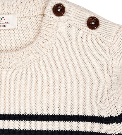 Copenhagen Colors Bluse - Uld - Strik - Cream/Navy Stripe
