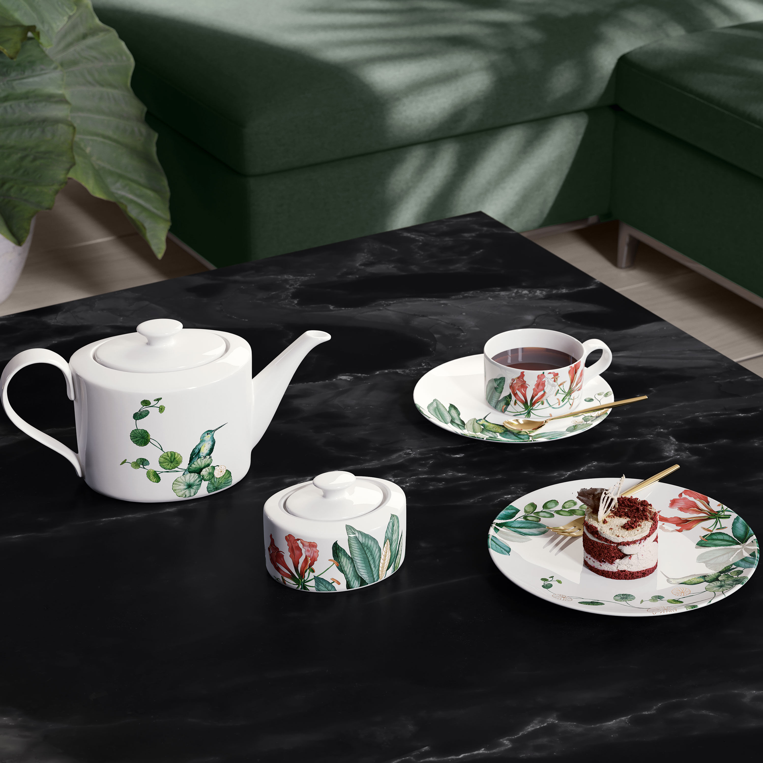 Avarua Teapot Multi-colored, 40.6 oz, Premium Bone Porcelain