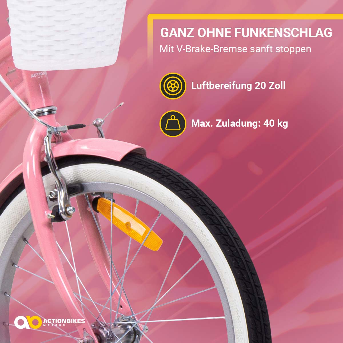 Actionbikes Kinderfahrrad Starlight 20 Zoll, Rosa, Fahrradständer, Korb, Klingel, Kettenschutz (Classic)