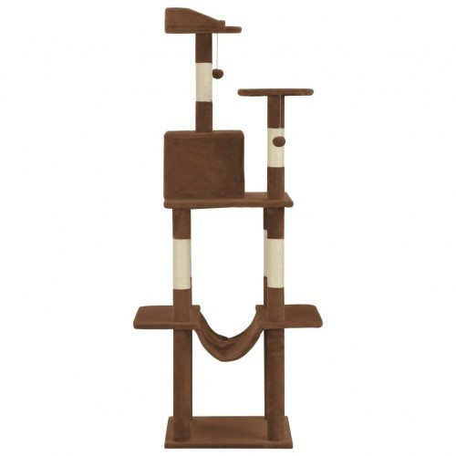 Arranhador marrom para gatos com revestimento de sisal.