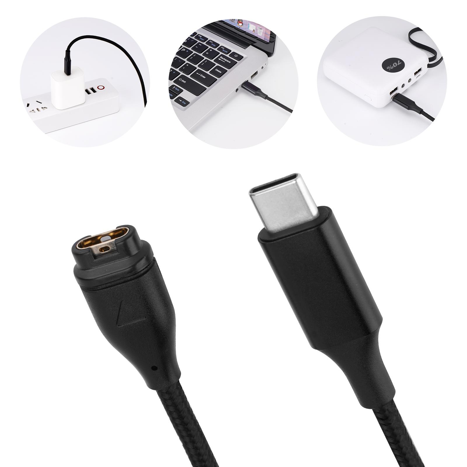 (1m) Garmin Fenix USB C Charging Nylon Ladekabel - Schwarz