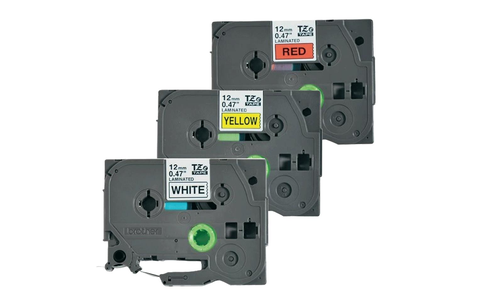 Beschriftungsband TZe-31M3 Schwarz auf Gelb/Rot/WeissMultipack mit TZe231, TZe431, TZe631