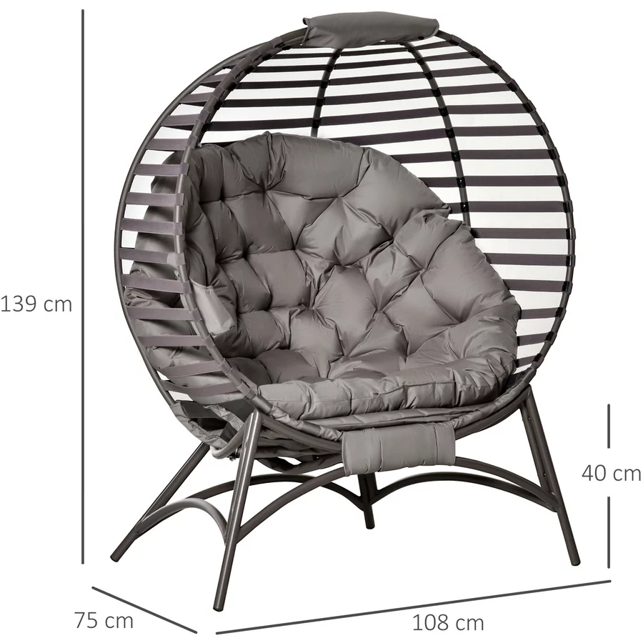 Outsunny Gartenstuhl mit Stauraum, gepolsterte Rückenlehne und Sitzkissen braun