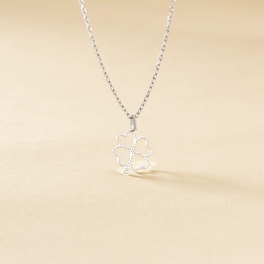 Pendentif Koulmia Trefle Diamante Or Blanc