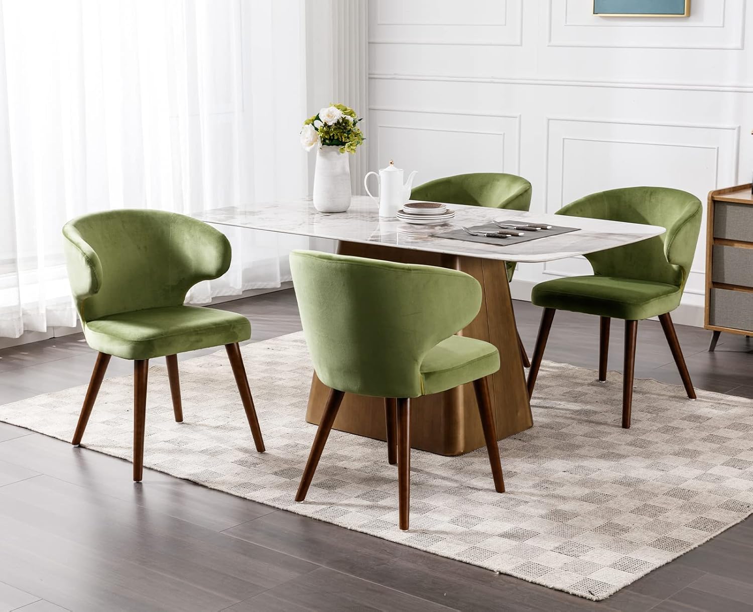 chairus Polsterstuhl Esszimmerstühle 2er Set Samt Küchenstühle mit Holzbeinen Modern Relaxstuhl Wohnzimmer (Grün-2(Samt))