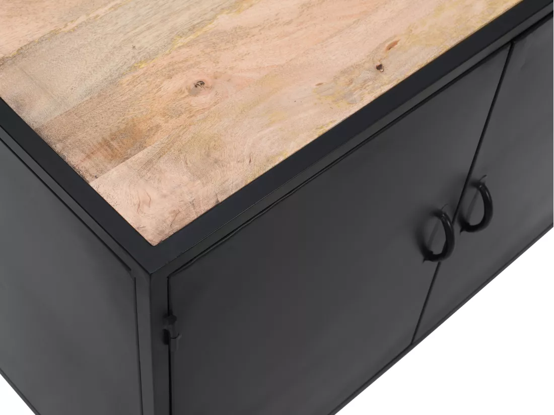 Meuble sous vasque en métal noir et bois de manguier- 2 portes - 95 cm - ORIONIS