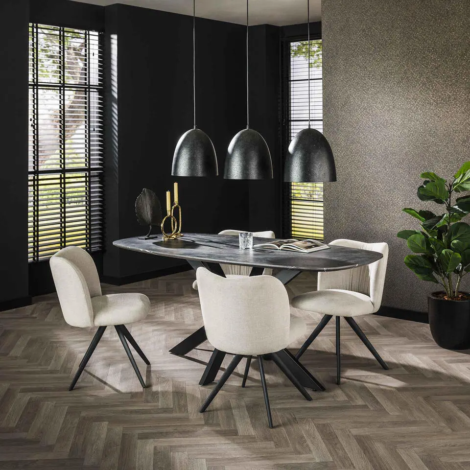 Eettafel Deens Ovaal 180cm - Zwart Marmerlook - 4-6 Personen