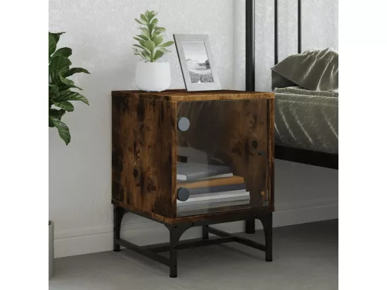 Prolenta Premium - Tables de chevet et portes vitrées 2 pcs chêne fumé 35x37x50 cm