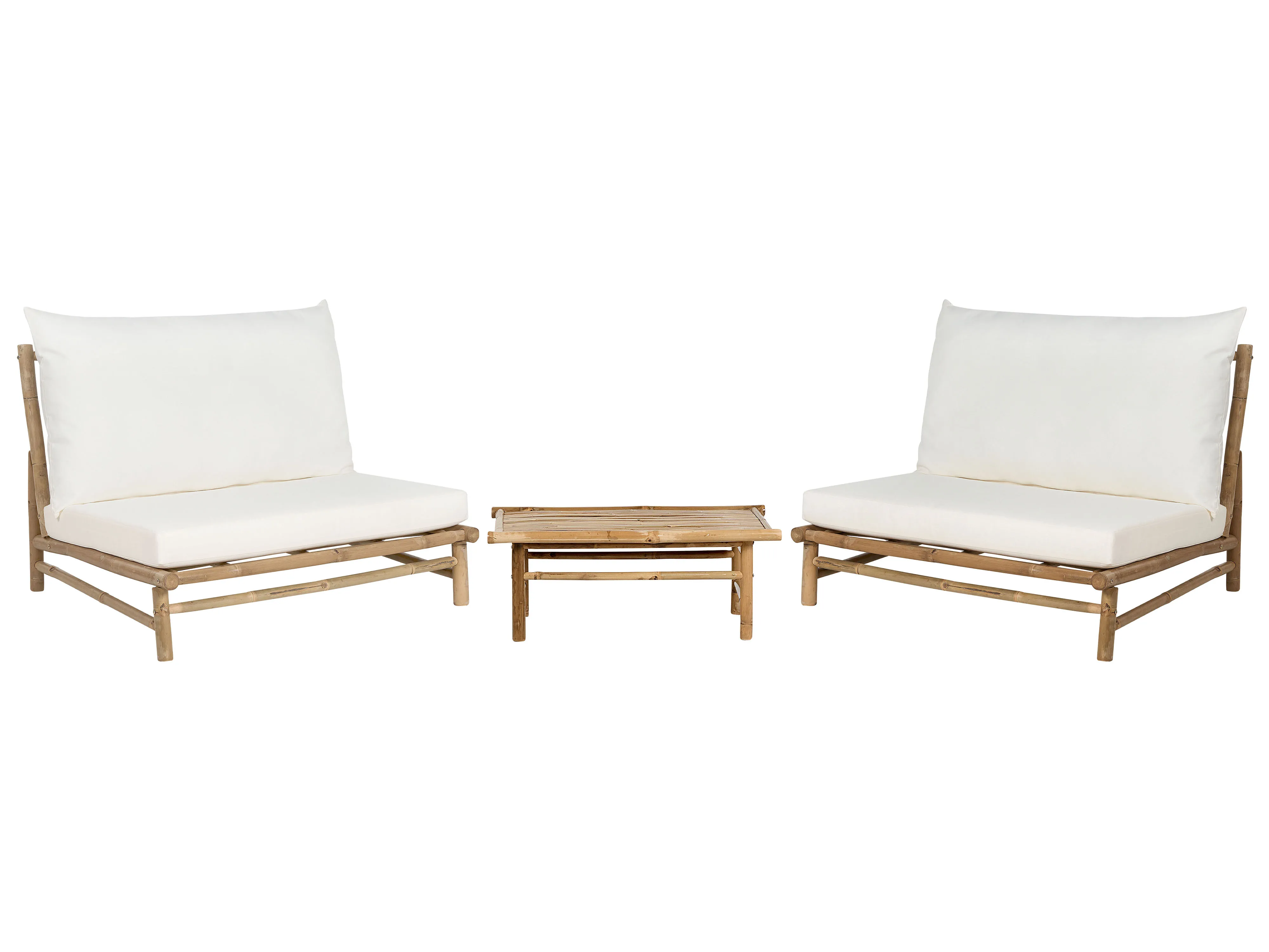Loungeset met tafel 2-zits TODI Bamboehout Gebroken wit
