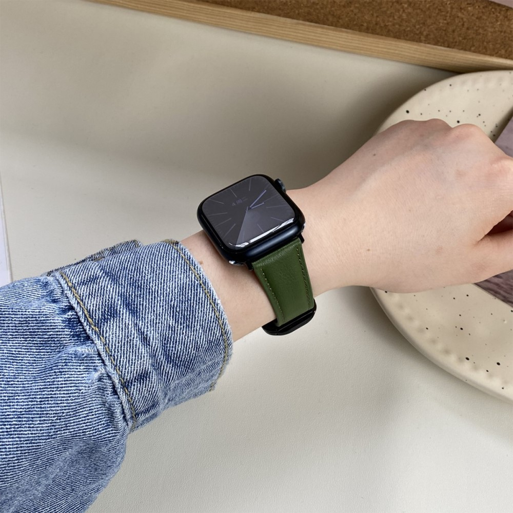 Apple Watch (49/46/45/44 mm) Echtleder Armband mit Magnet-Verschluss (Gelenkumfang: 170-220mm) - Grün / Braun