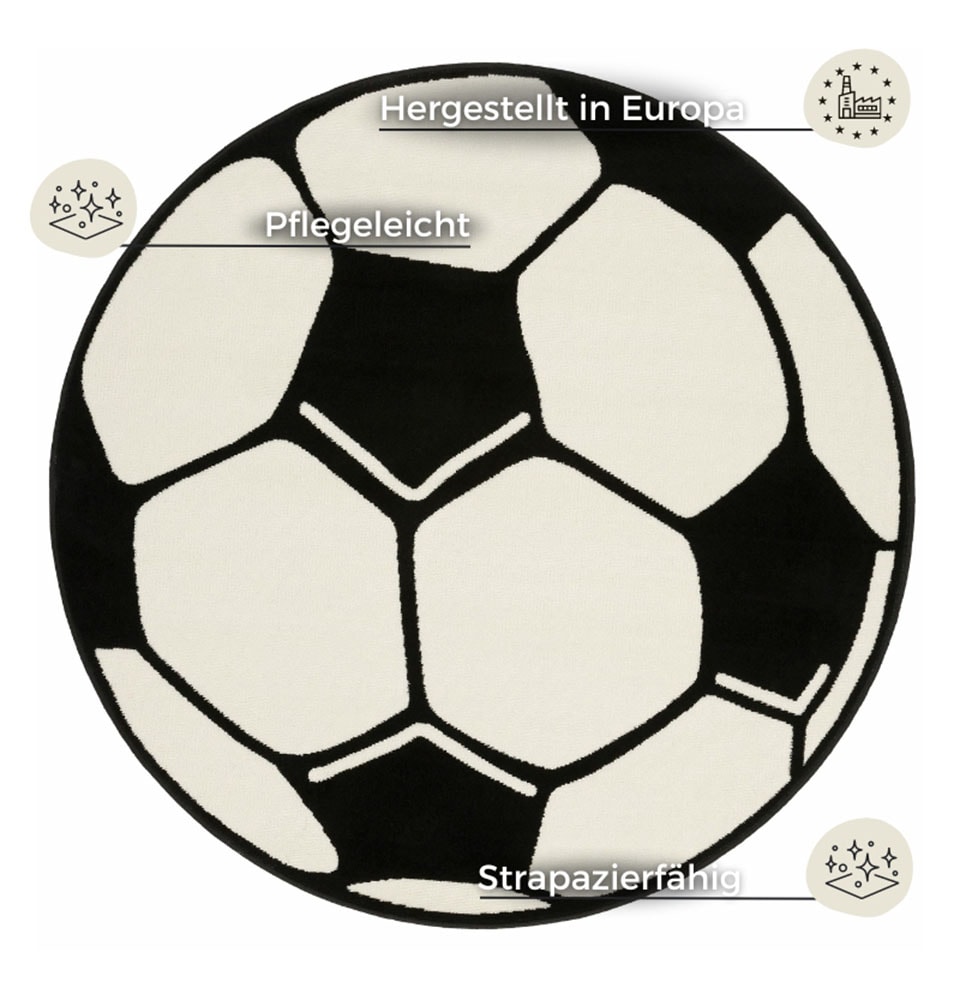 HANSE Home Kinderteppich »Fussball« rund 10 mm Höhe Kinder-Teppich, Rutschfest, Kurzflor, Fussball, Kinderzimmer, Spiel