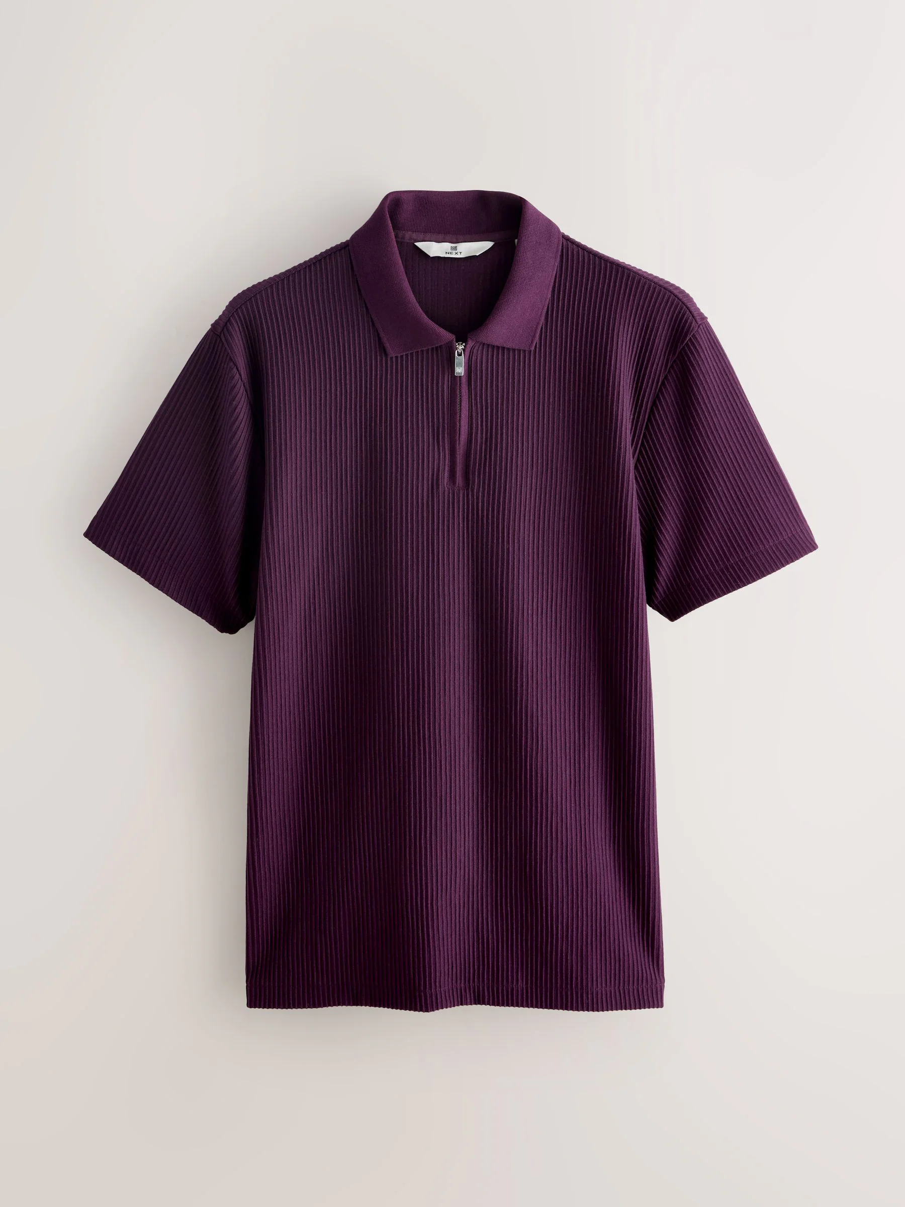 Paars - Smart poloshirt met textuur en rits