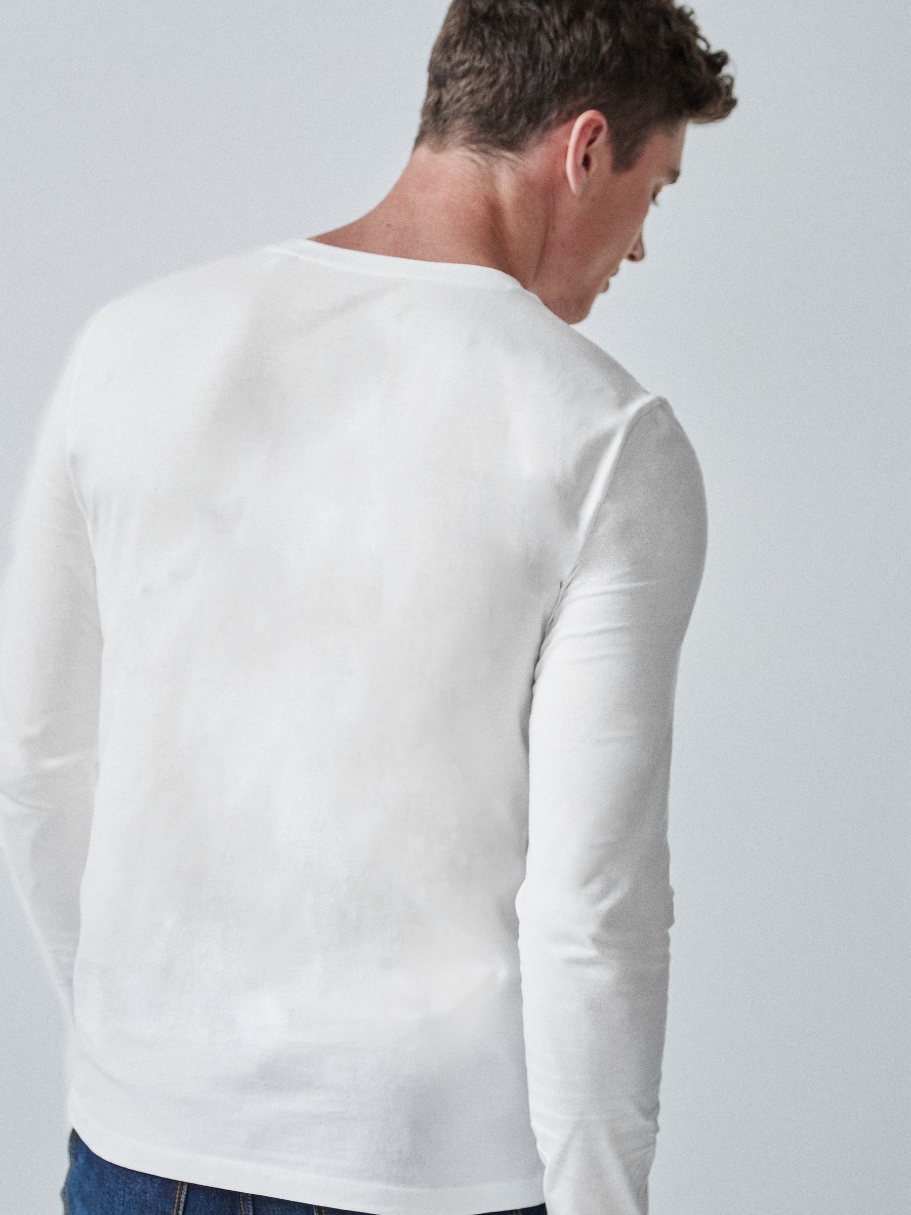 Wit - Slim Fit - T-shirt met lange mouwen en ronde hals