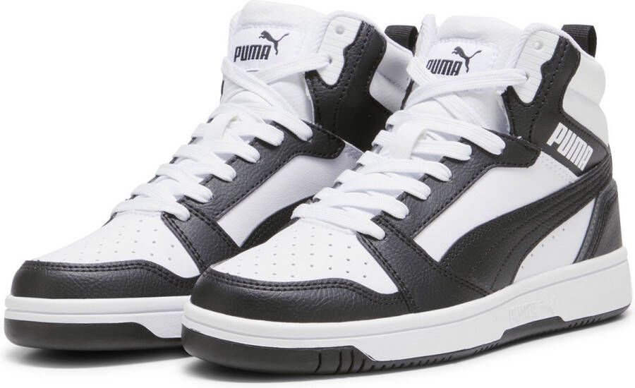Puma Rebound V6 Mid Jr White Black shadow Gray (gs) Fashion sneakers Schoenen weiß maat: 37.5 beschikbare maaten:37.5 38.5 39