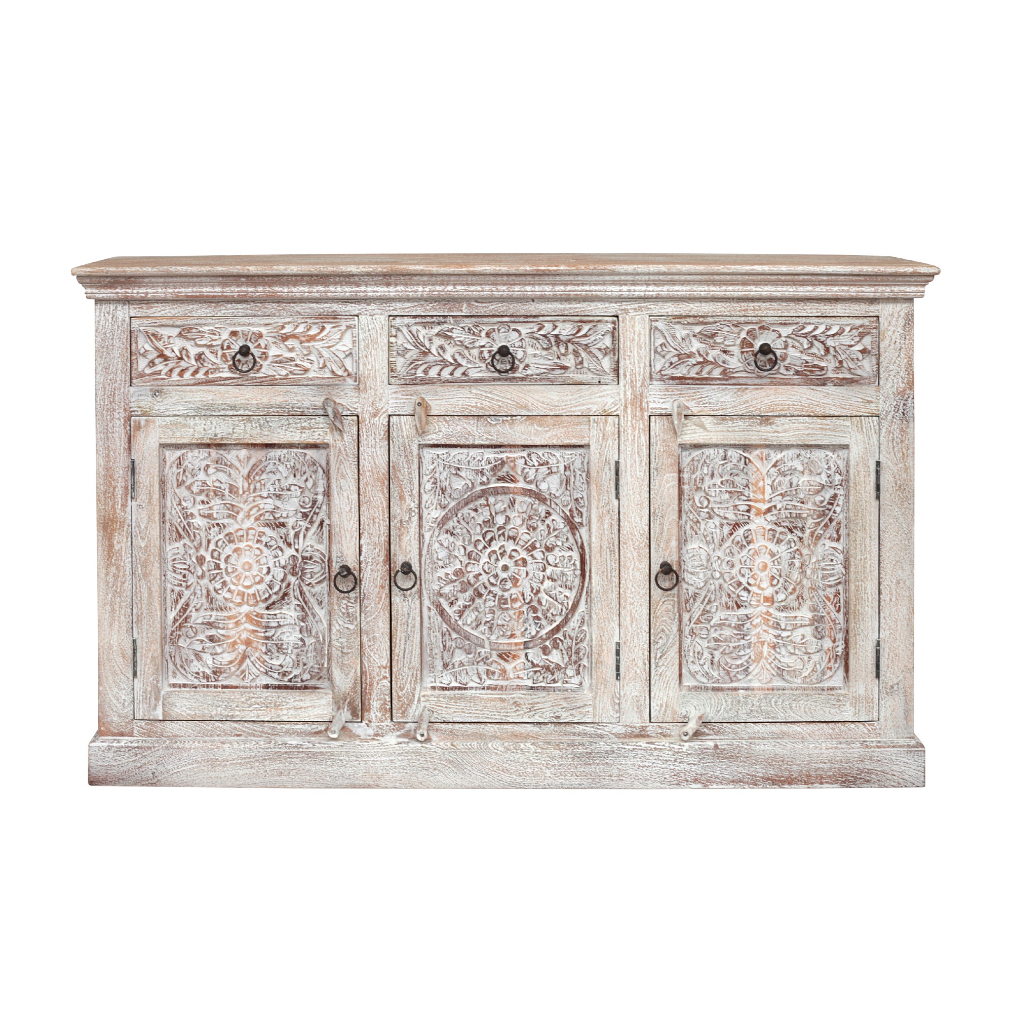 Sideboard 'Germois', weiß gekälkt, B 150 cm, H 90 cm, T 45 cm von fischer's lagerhaus