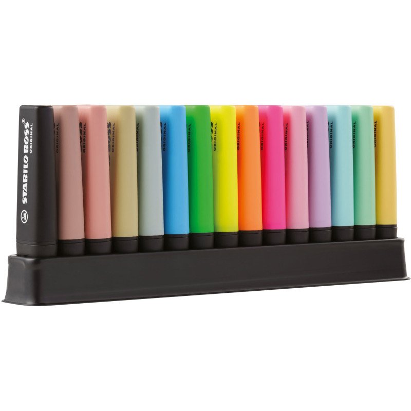 Surligneur Stabilo Boss couleurs fluo nature pastel - Set de 15