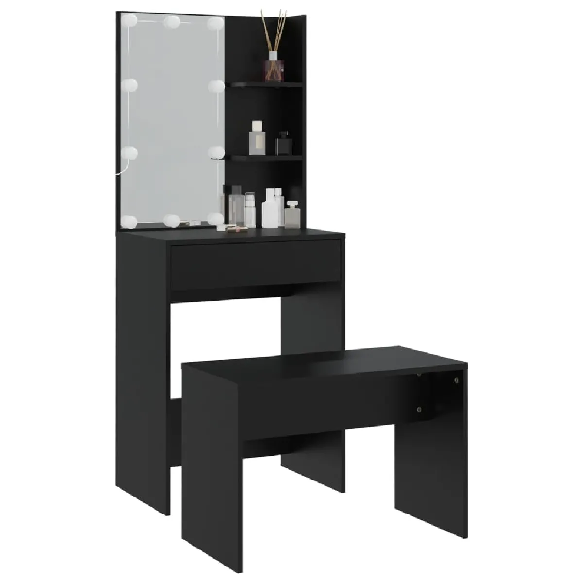 vidaXL Ensemble de coiffeuse à LED - Noir