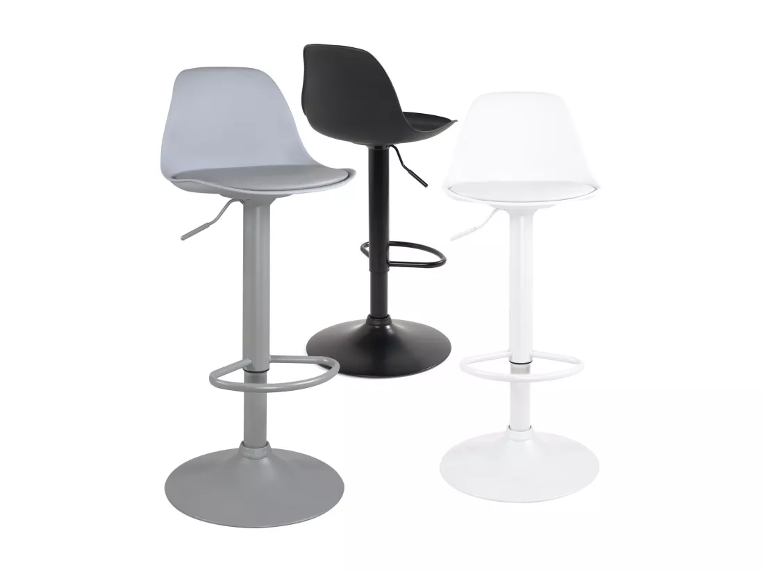 Lot 2 tabourets de bar noir design coussin simili cuir pivotant hauteur réglable SIG (noir intégral)
