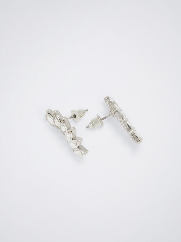 Brincos prateados com strass - Prata