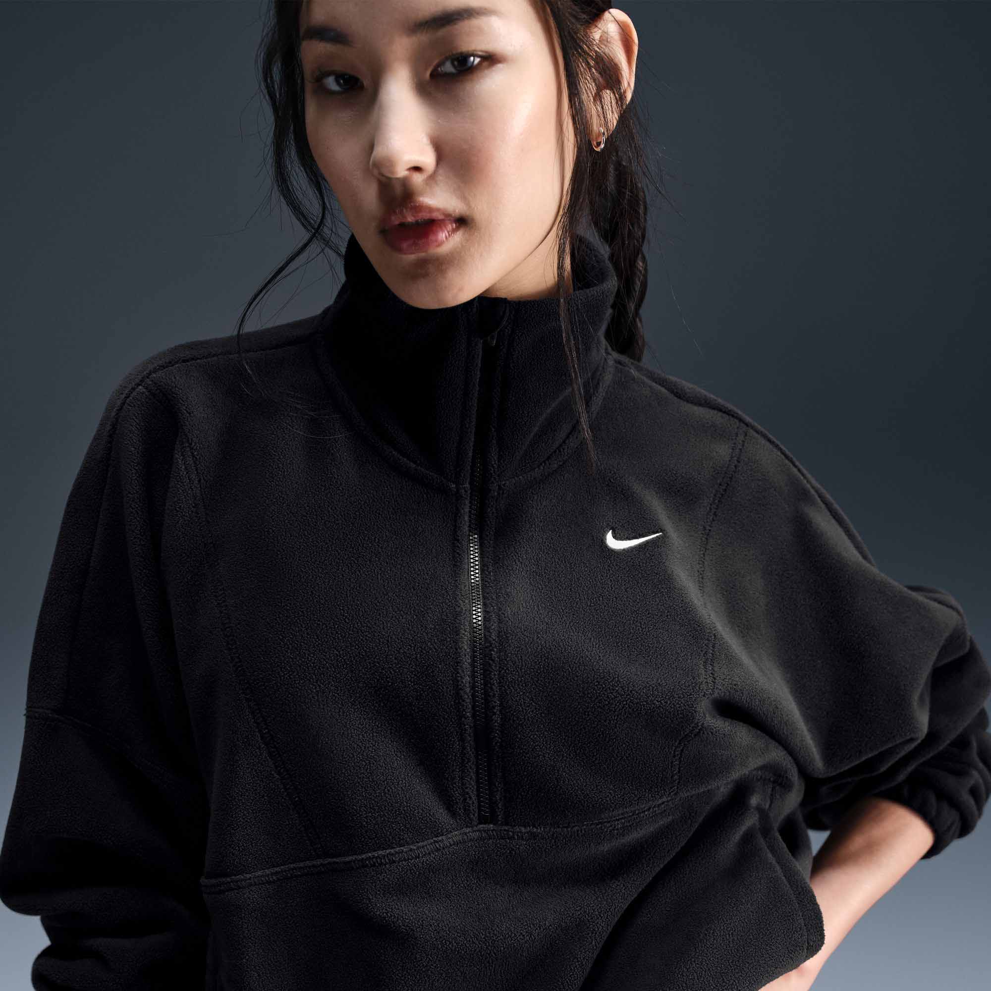 One Oversized 1/2-Zip Fleece Top Dame 010/Black/White