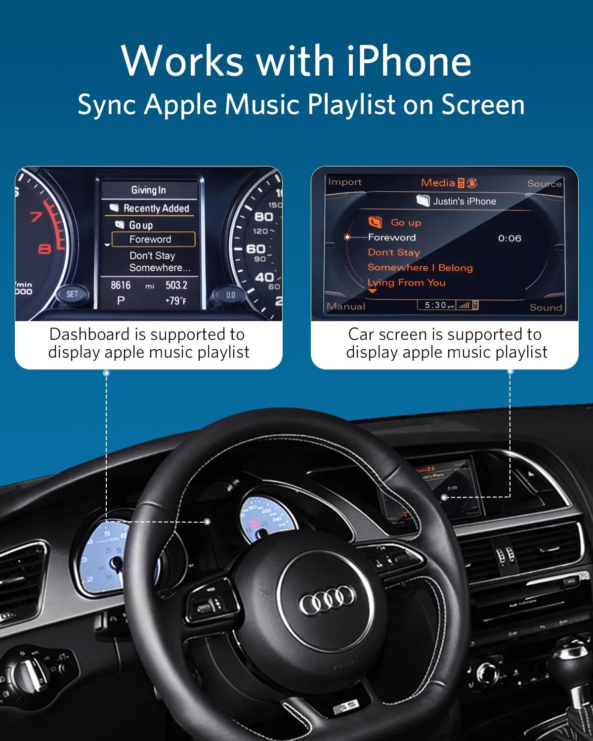 Airdual-100 Auto KFZ Bluetooth Musik 30-Pin iPod Adapter kompatibel mit VW / Audi / Mercedes-Benz AMI / MMI / MDI 3G Schnittstelle - Silber