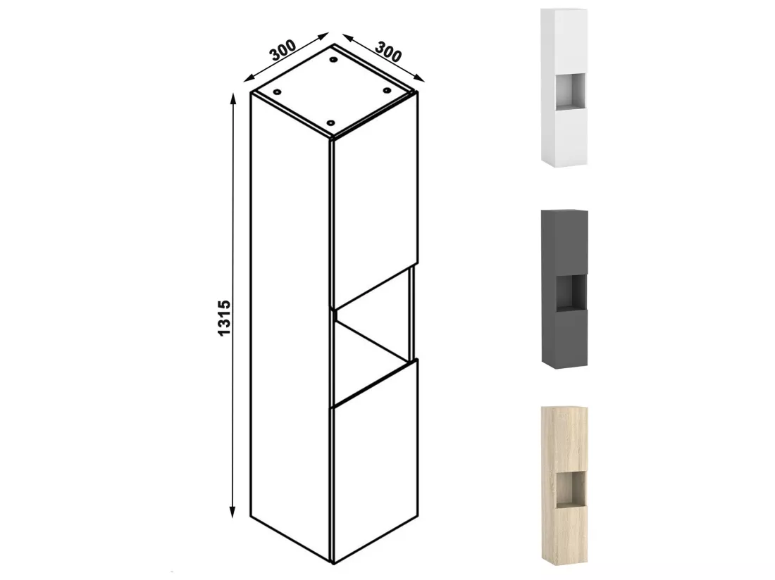 Meubles simple vasque l.100 x H.52 x P.45cm, meuble acve colonne + miroir lumineux Chêne Wotan, Aica