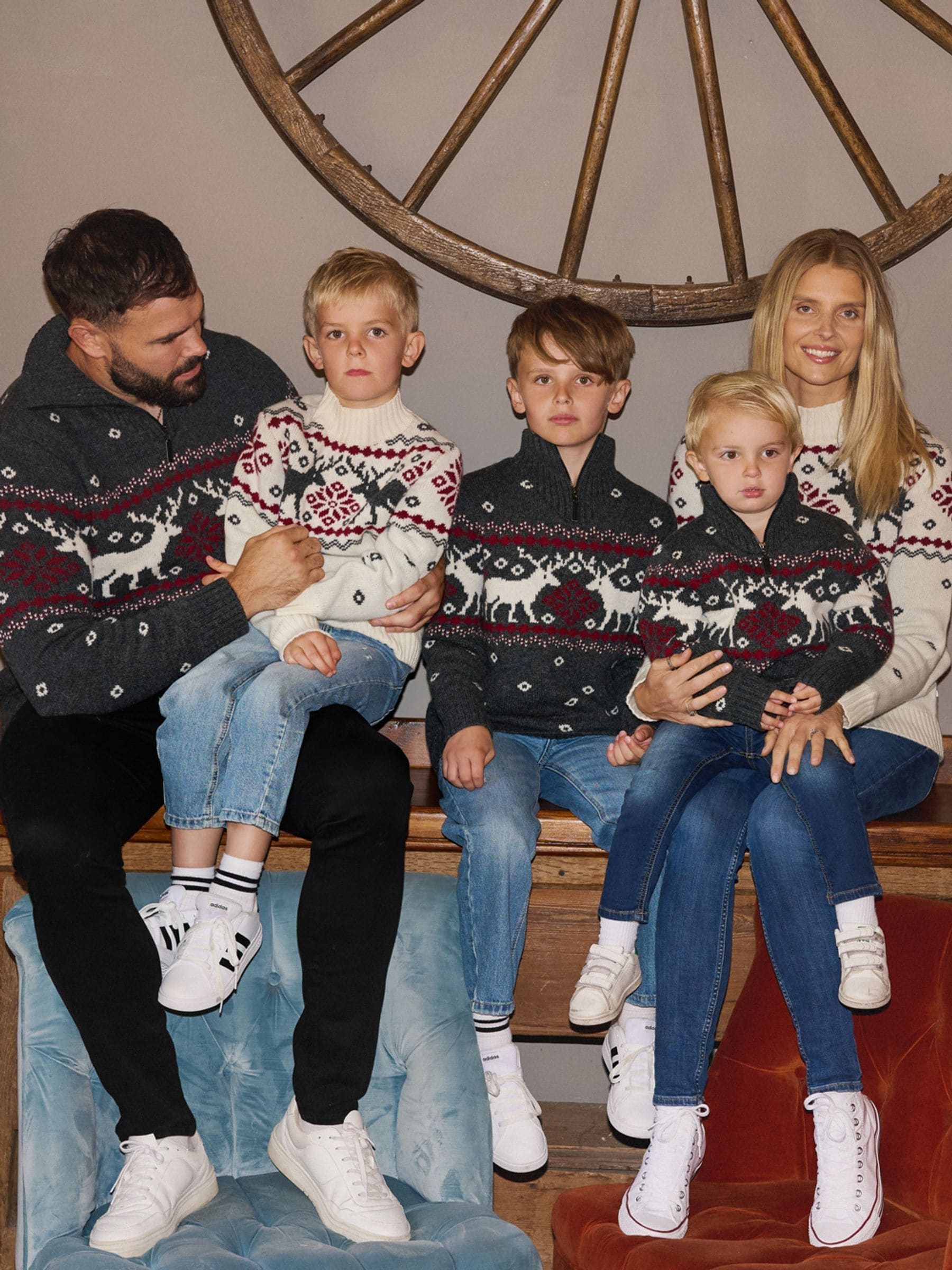 The Little Tailor - Grijze kersttrui met feestelijke fairisle en rits bij de hals voor kinderen