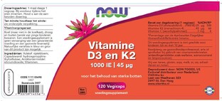 NOW D3 1000 IE & Vitamine K2 Capsules 120CP