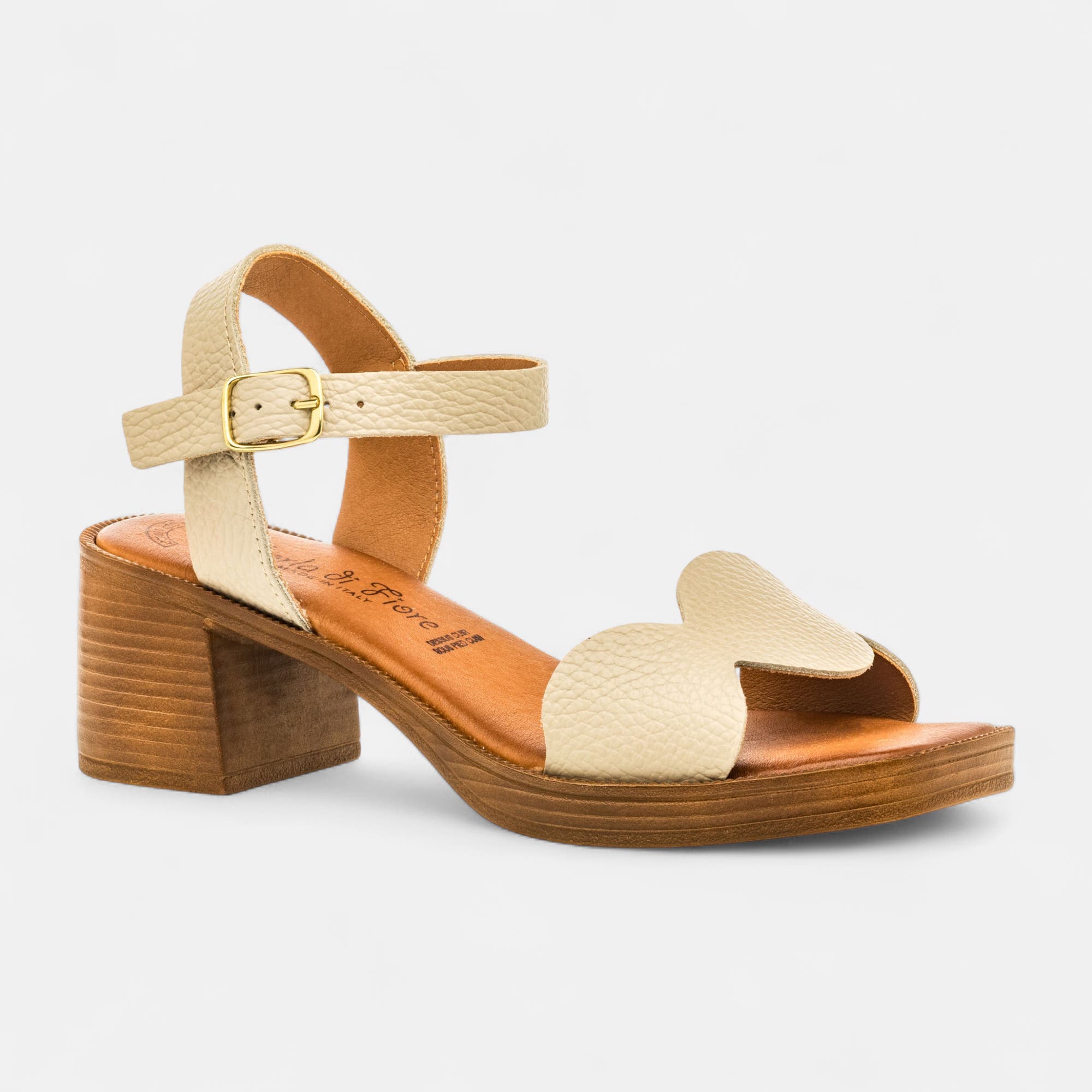 Nu-pieds à talon Femme en cuir beige
